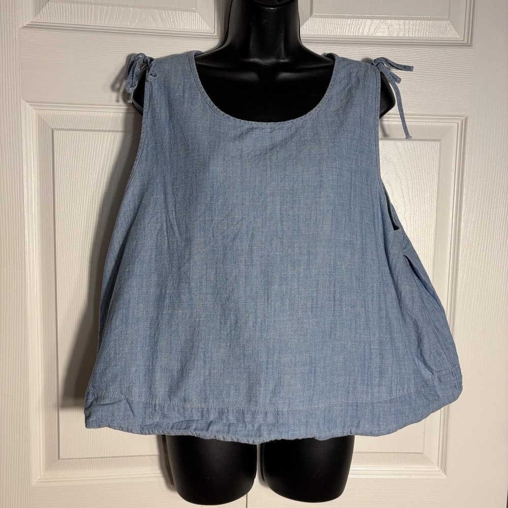 Madewell Tie Shoulder Swing Top Women XL Blue Chambray 100% Cotton Sleeveless
